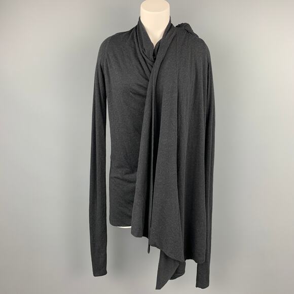 RICK OWENS Lilies One Size Charcoal Acetate Draped Cardigan - Picture 1 of 5